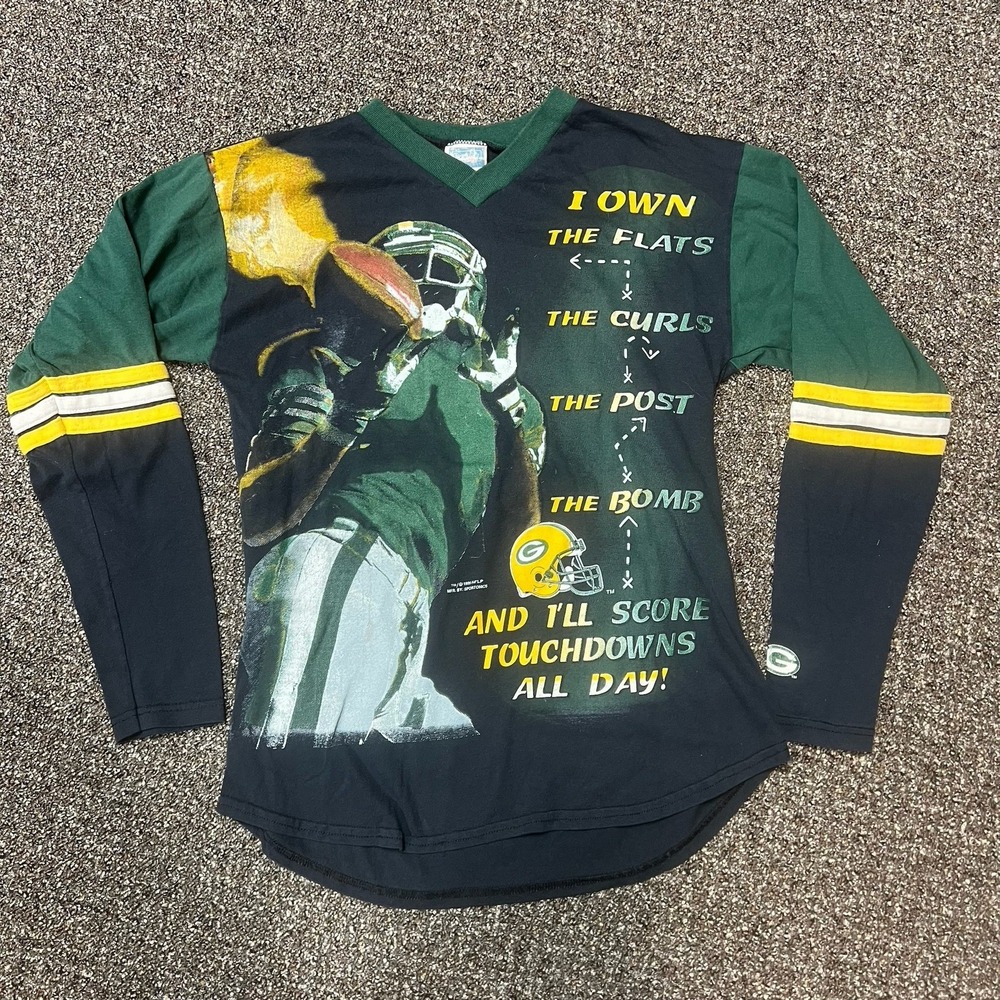 Vintage 1990s Green Bay Packers Tee Shirt Rare All Over Print Aop Team Nfl Xs